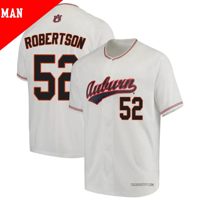 Men's ＃52 Sam Robertson Auburn Tigers Replica White Performance Baseball Jersey