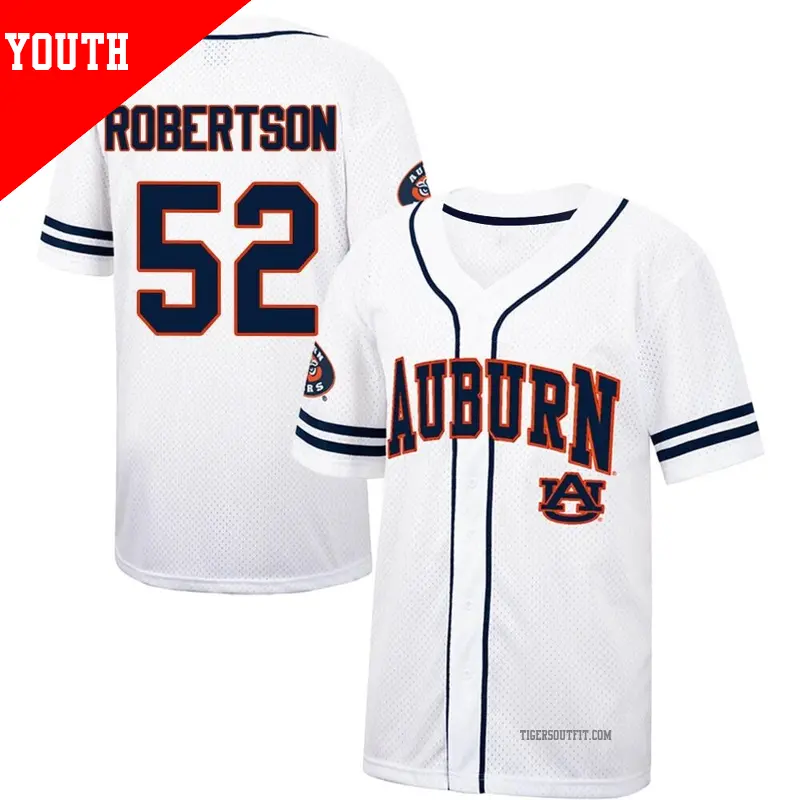 Youth ＃52 Sam Robertson Auburn Tigers Replica White/Navy Colosseum Free Spirited Baseball Jersey