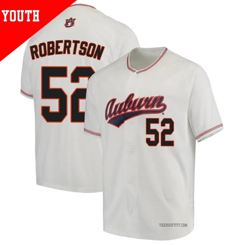 Youth ＃52 Sam Robertson Auburn Tigers Replica White Performance Baseball Jersey